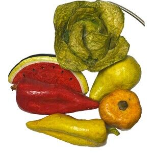 Paper Mache Fruit Vegetable 6 Vintage Mexican Folk Art Colorful Painted Decor‎